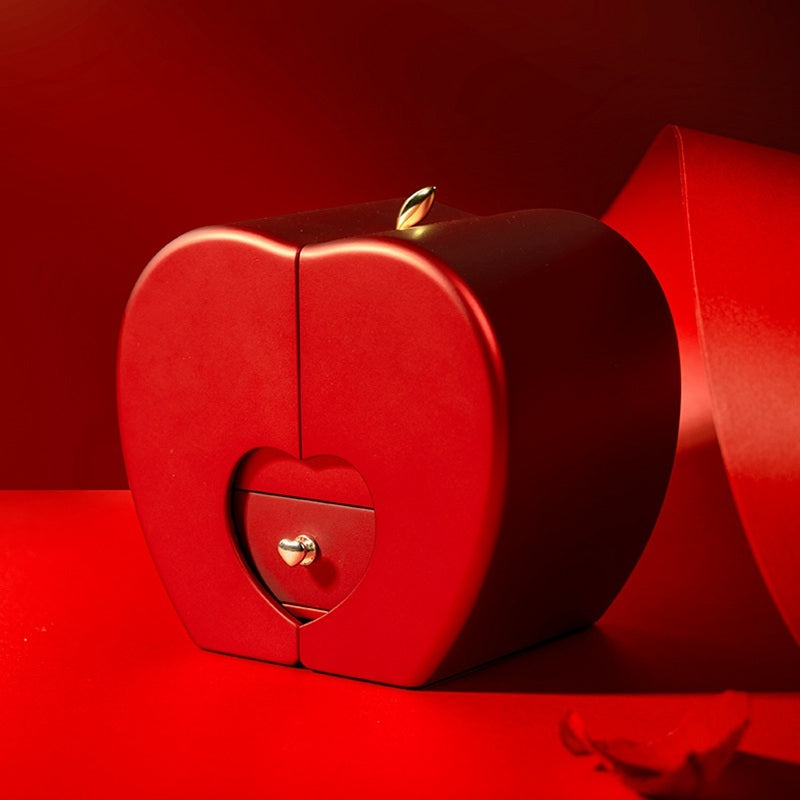 Coffret Cadeau Pomme Rouge avec Rose Éternelle et Collier