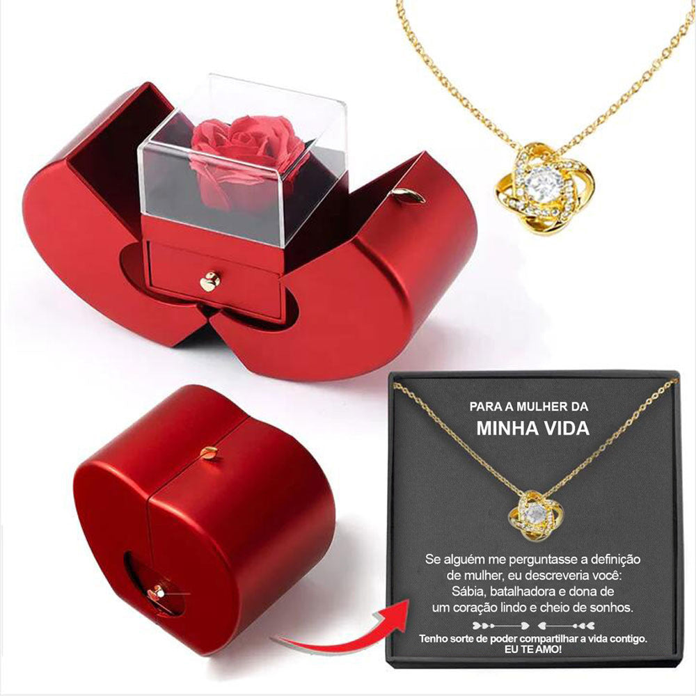 Coffret Cadeau Pomme Rouge avec Rose Éternelle et Collier