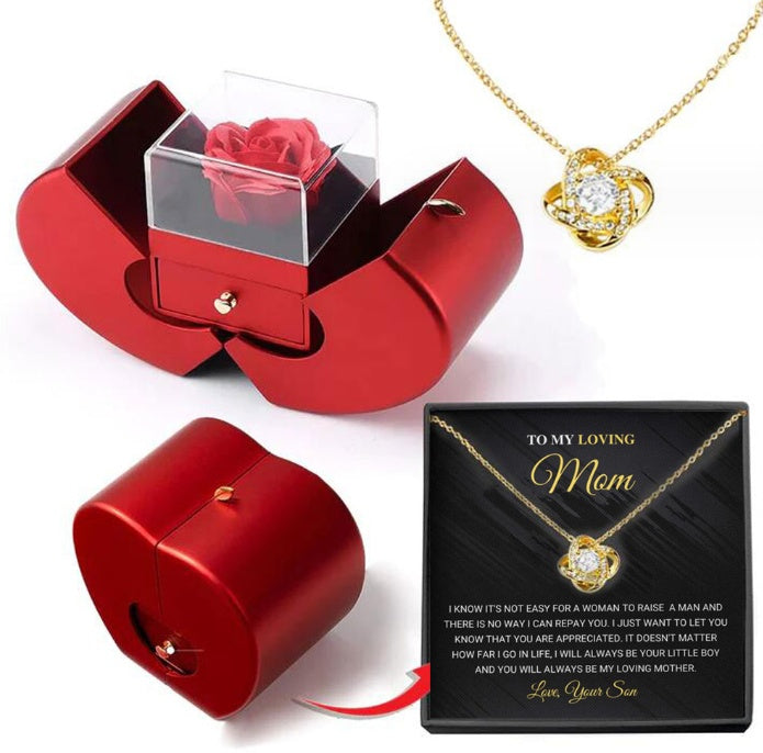 Coffret Cadeau Pomme Rouge avec Rose Éternelle et Collier