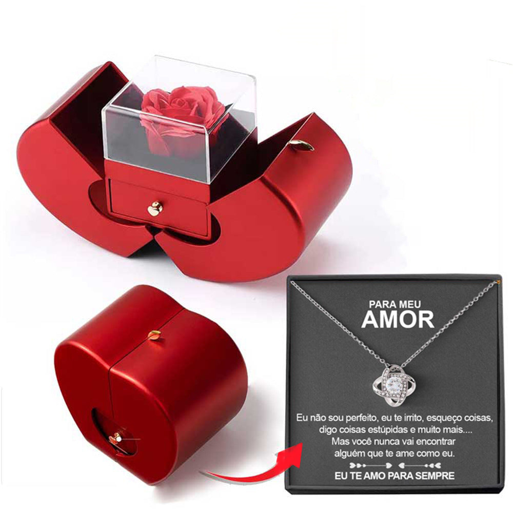 Coffret Cadeau Pomme Rouge avec Rose Éternelle et Collier
