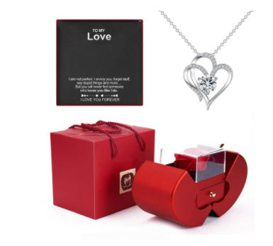 Coffret Cadeau Pomme Rouge avec Rose Éternelle et Collier