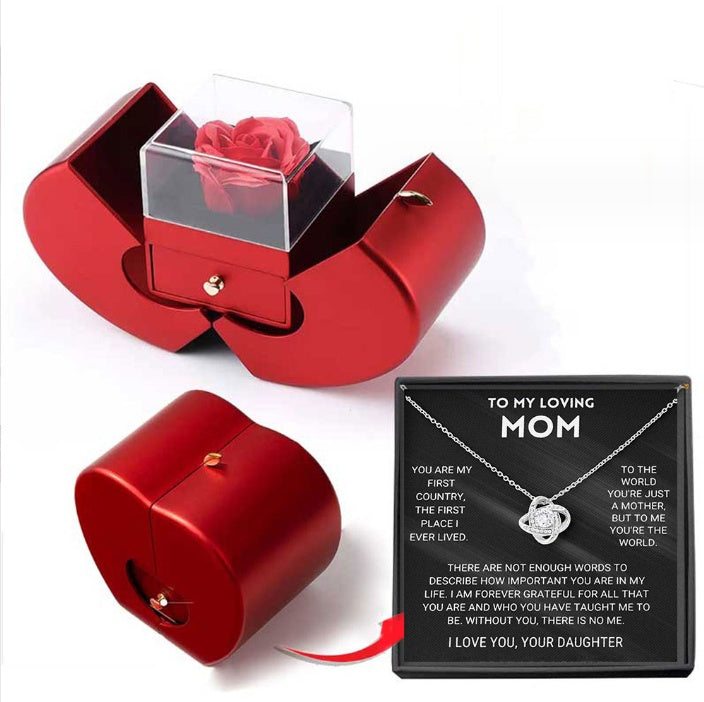 Coffret Cadeau Pomme Rouge avec Rose Éternelle et Collier