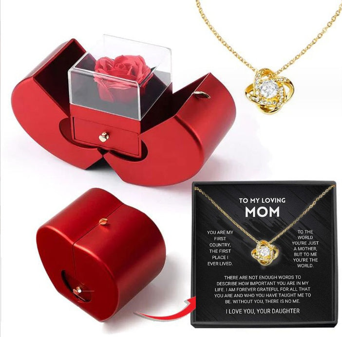 Coffret Cadeau Pomme Rouge avec Rose Éternelle et Collier