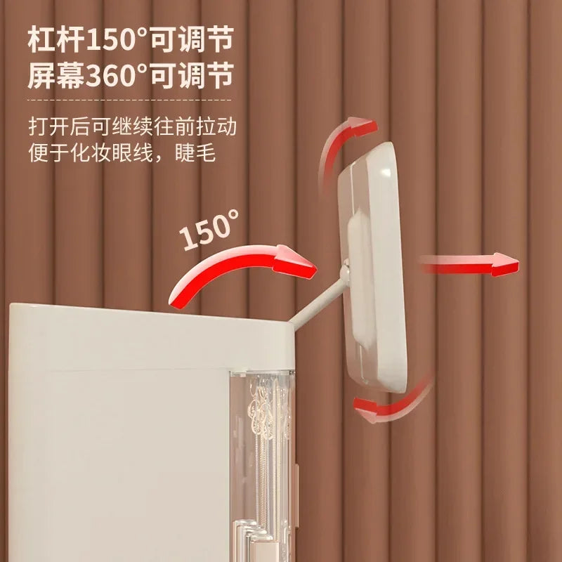 Boîte de rangement cosmétique avec miroir, anti-poussière, grande capacité, bureau lumineux intégré