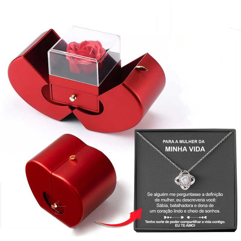 Coffret Cadeau Pomme Rouge avec Rose Éternelle et Collier