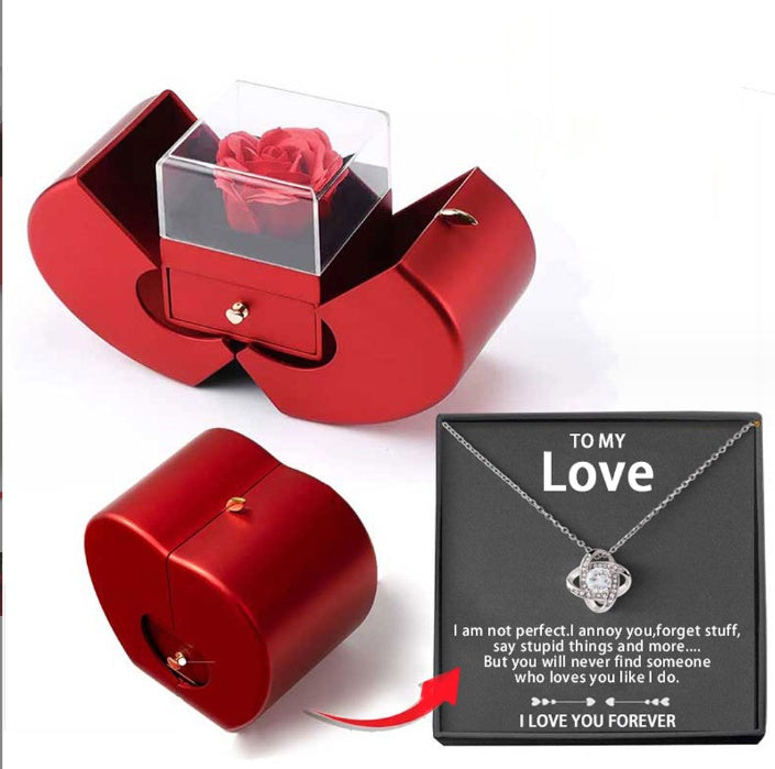Coffret Cadeau Pomme Rouge avec Rose Éternelle et Collier