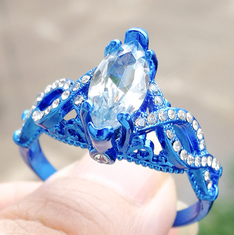 Bague de couple bleu et or en acier inoxydable – Cadeau romantique tendance