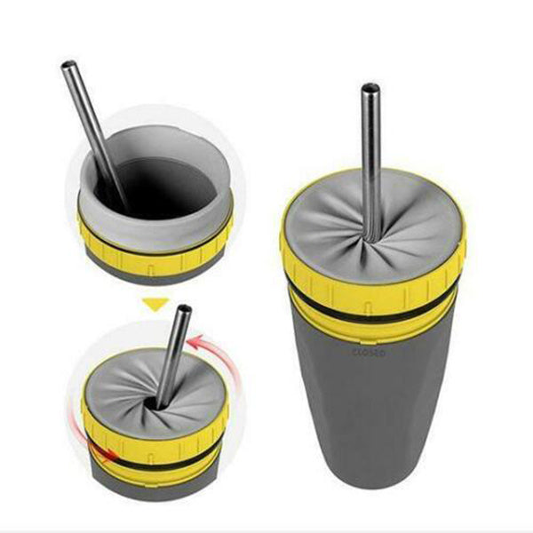 Gobelet Isotherme Portable avec Paille – Sans Couvercle, Anti-Fuite, Idéal Voyage & Quotidien
