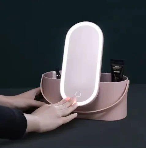 Boîte de Rangement Lumineuse LED avec Miroir de Beauté et Maquillage