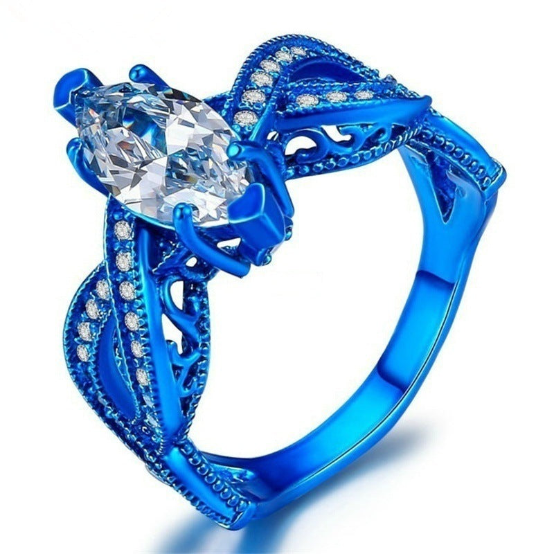 Bague de couple bleu et or en acier inoxydable – Cadeau romantique tendance