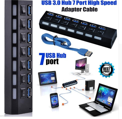Hub USB 7 ports 3.0 haute vitesse avec alimentation