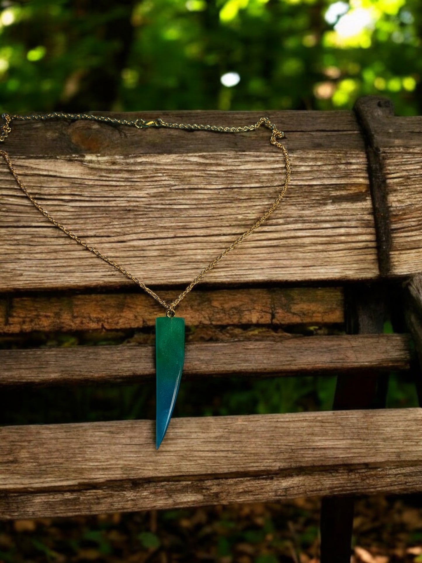 Collier Pendentif Artisanal - Dégradé Bleu Vert Fait Main