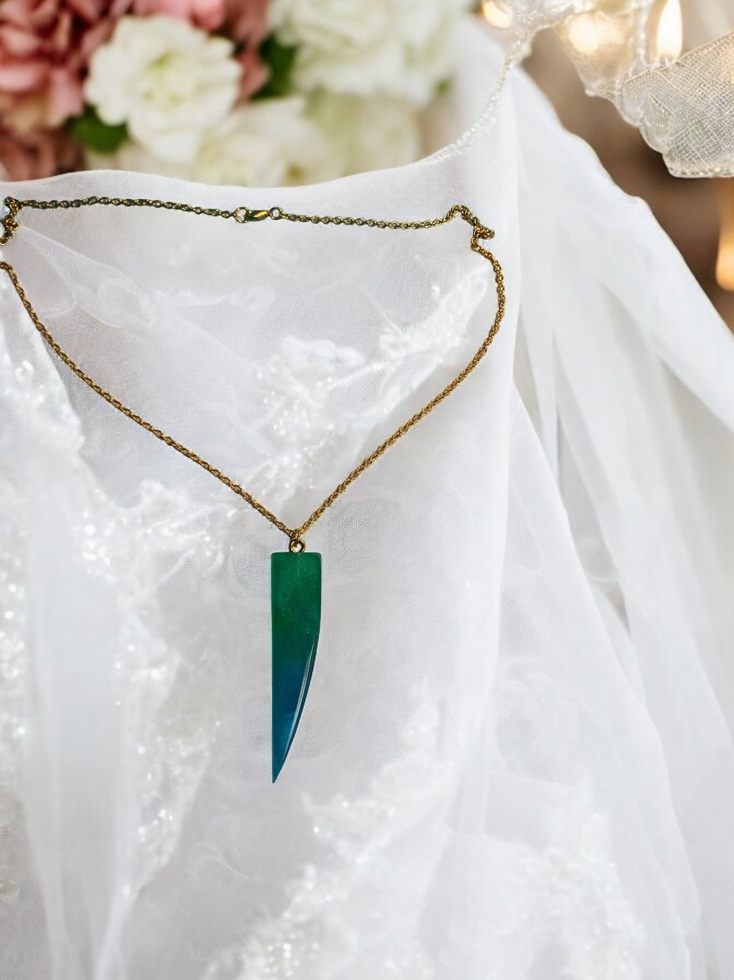 Collier Pendentif Artisanal - Dégradé Bleu Vert Fait Main