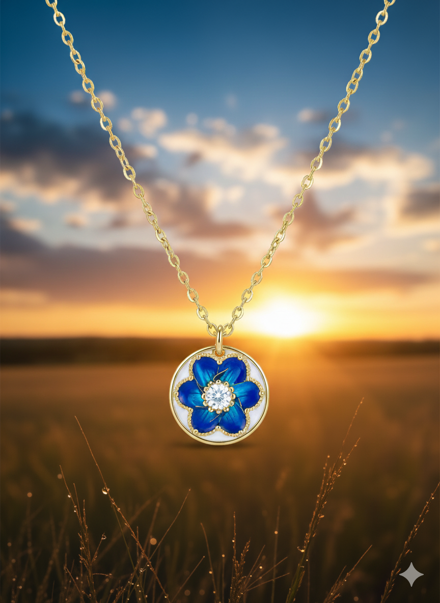 Collier "Fleur Azur" – Élégance Dorée et Pendentif Délicat