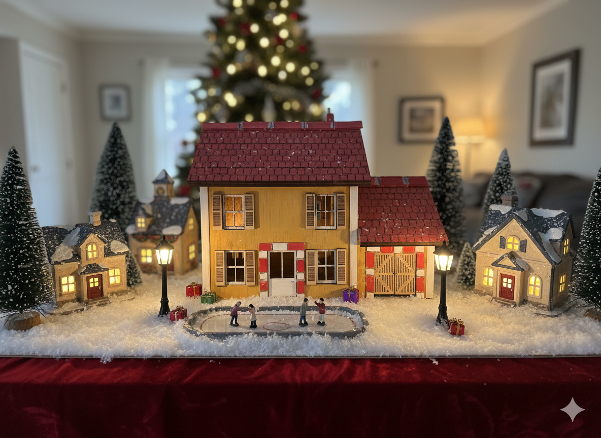 Maison de Noël Artisanale "Le Chalet Rouge" (16 cm) - Pièce Unique de Village Miniature
