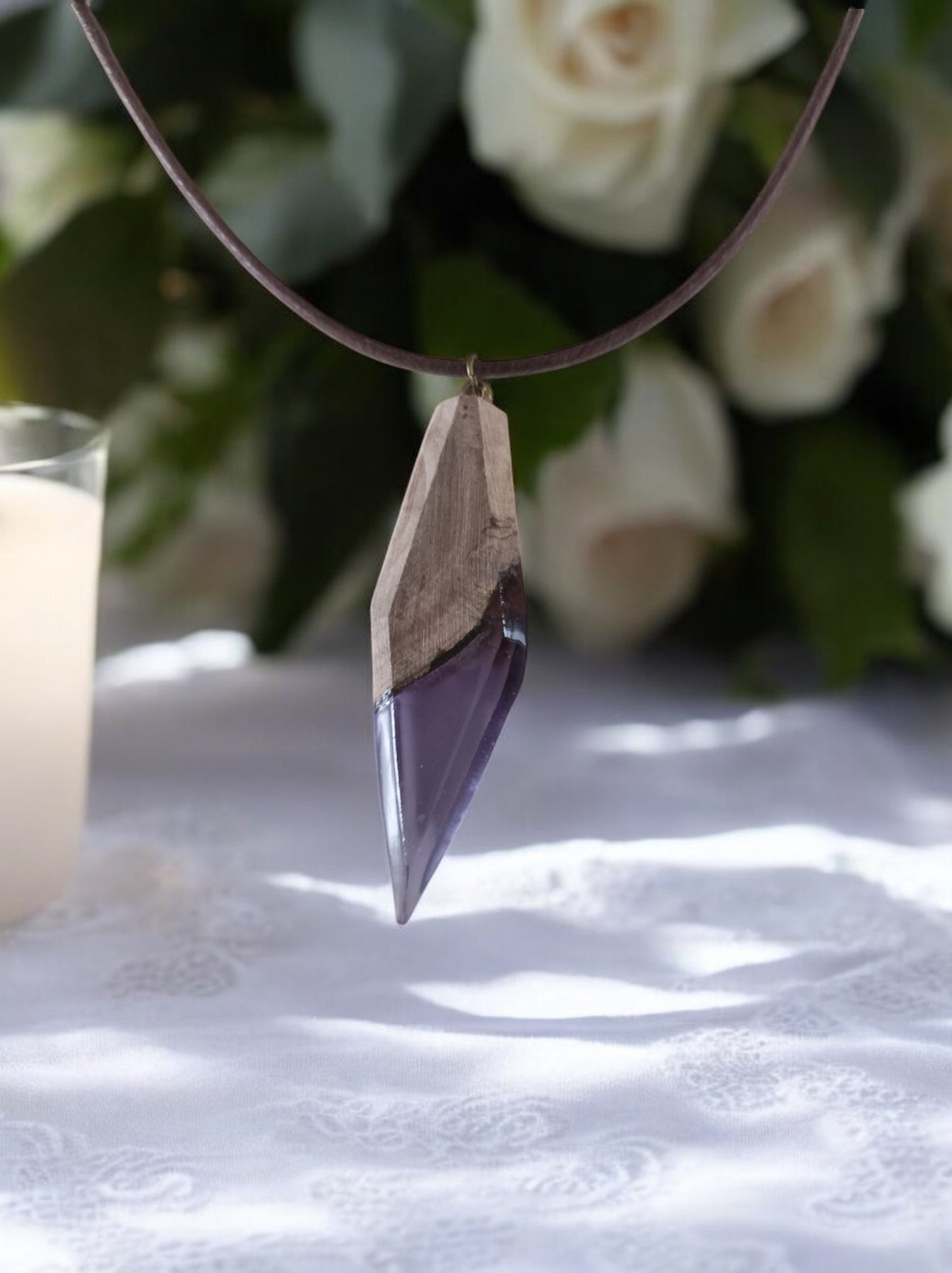 Collier en Résine et Bois "Crête du Crépuscule" - Création Artisanale - Créafun77