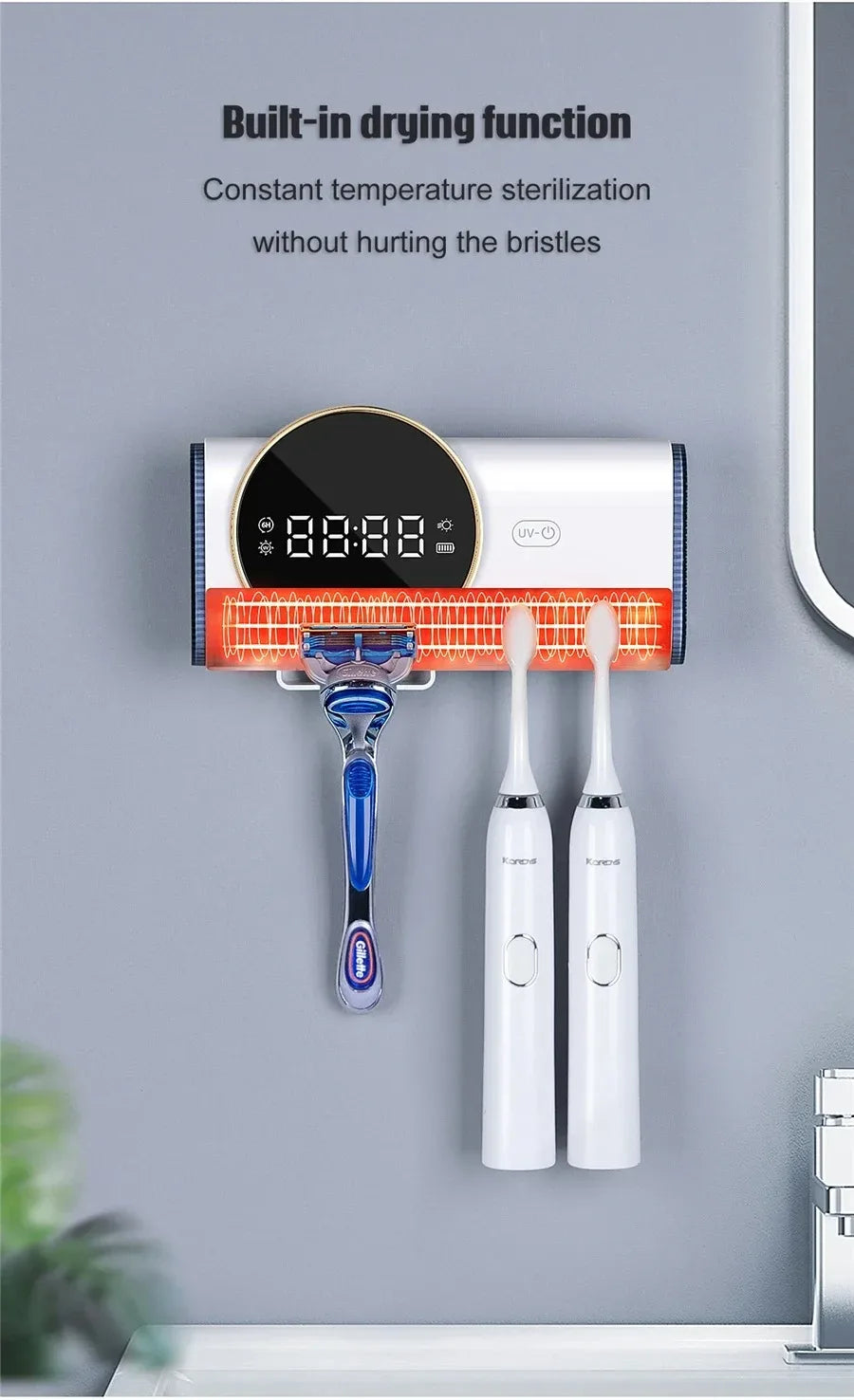 Porte-brosse à dents UV mural et support de rasoir