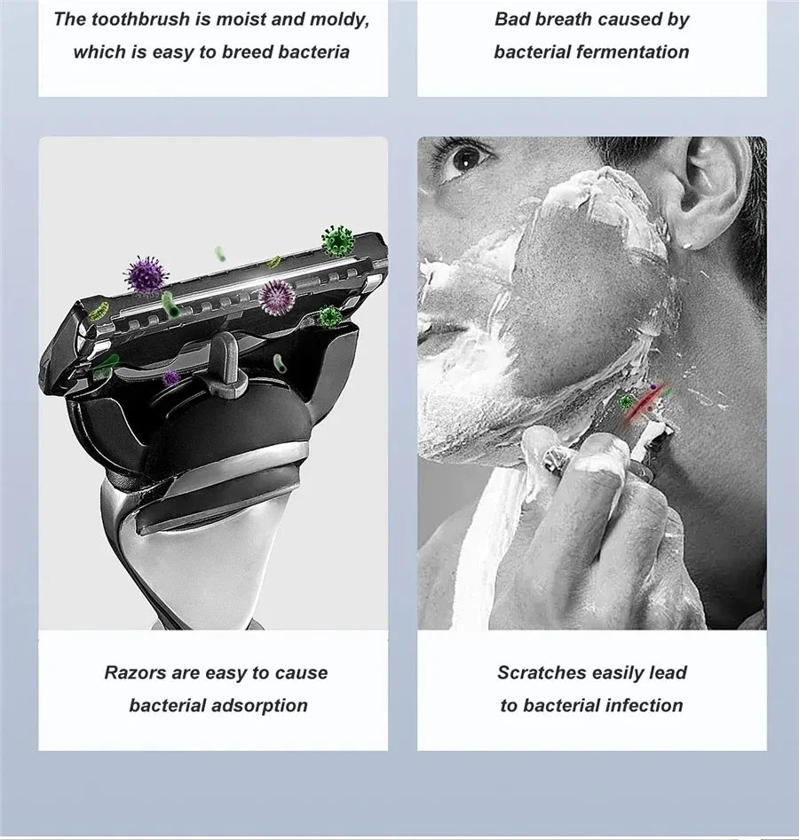 Porte-brosse à dents UV mural et support de rasoir