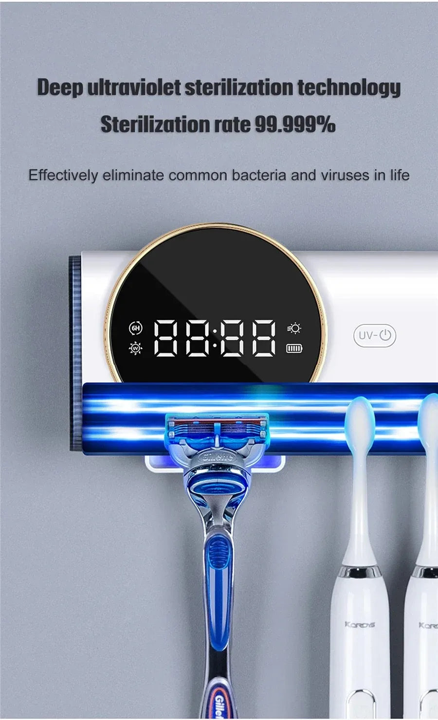 Porte-brosse à dents UV mural et support de rasoir
