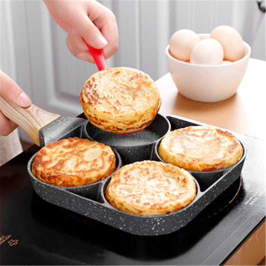 Poêle Multifonction 4 Trous – Antiadhésive pour Burgers, Œufs & Pancakes