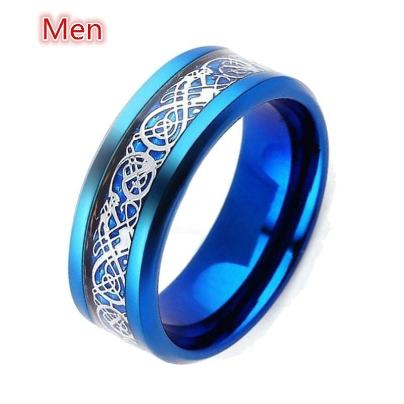 Bague de couple bleu et or en acier inoxydable – Cadeau romantique tendance