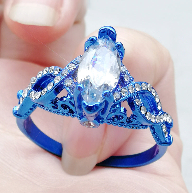 Bague de couple bleu et or en acier inoxydable – Cadeau romantique tendance