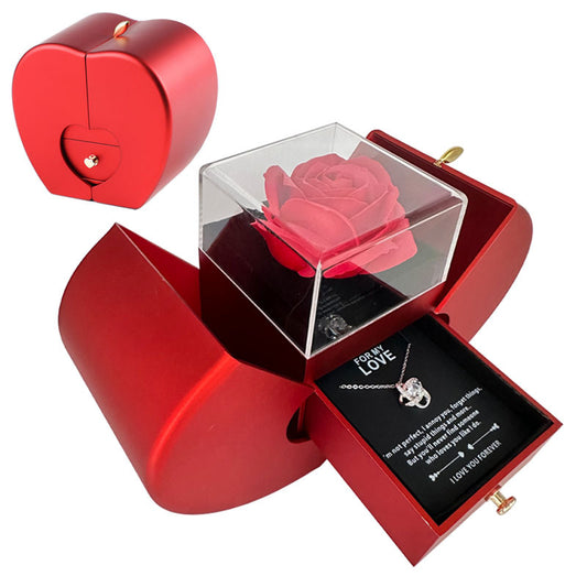 Coffret Cadeau Pomme Rouge avec Rose Éternelle et Collier