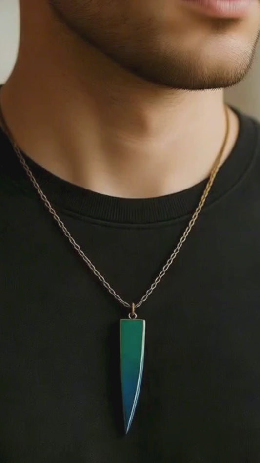 Collier Pendentif Artisanal - Dégradé Bleu Vert Fait Main